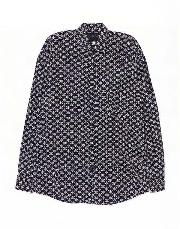 Camicia da uomo G-Star in cotone geometrico blu navy medio