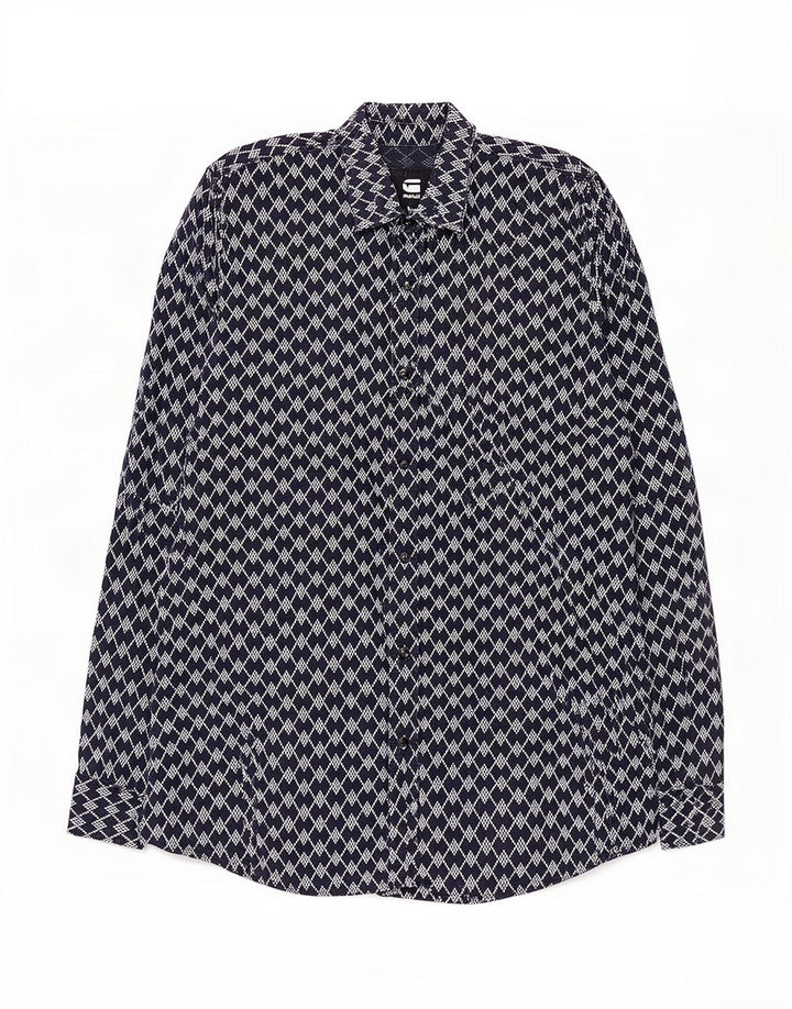 Camicia da uomo G-Star in cotone geometrico blu navy medio