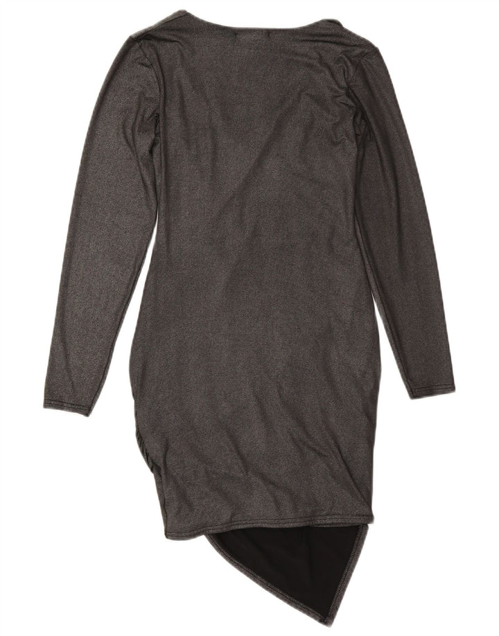 Abito asimmetrico a maniche lunghe da donna JANE NORMAN UK 8 piccolo grigio
