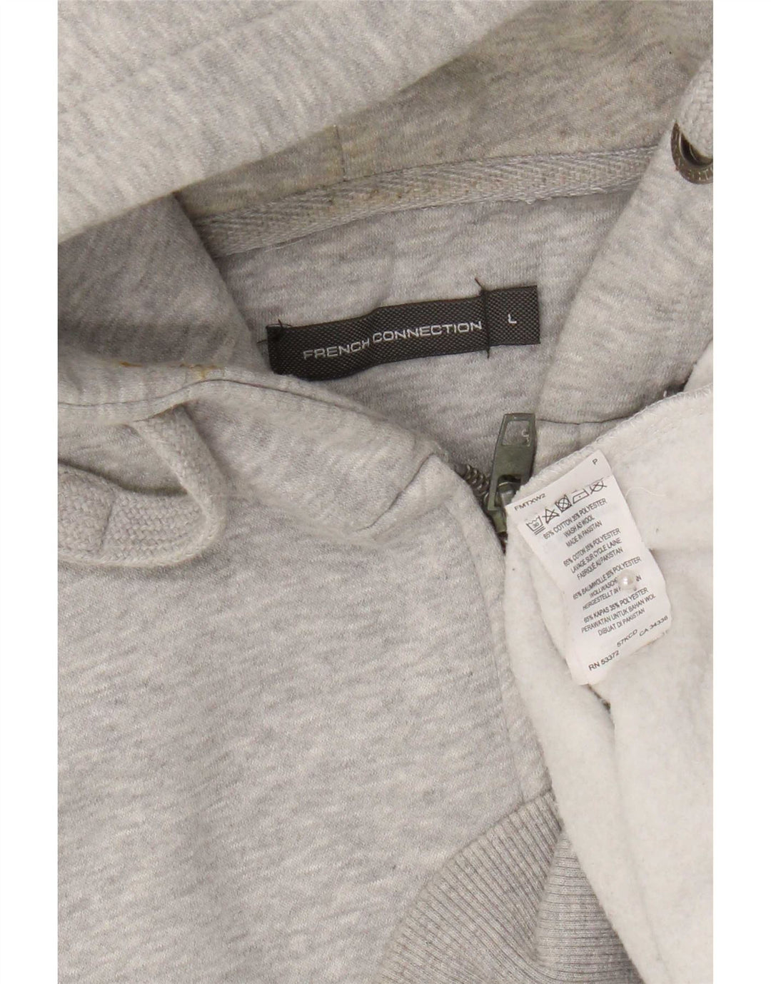 Maglione con cappuccio e zip con vestibilità regolare grafica da uomo French Connection grande grigio