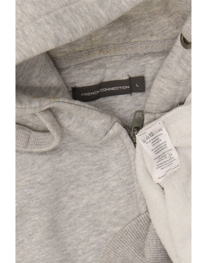 Maglione con cappuccio e zip con vestibilità regolare grafica da uomo French Connection grande grigio