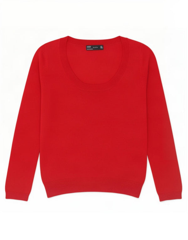 Maglione maglione con scollo a barca da donna Zara UK 14 grande cotone rosso