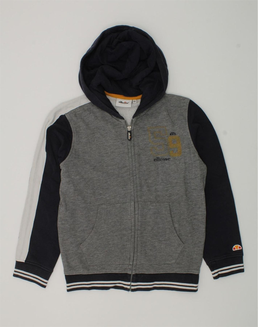 ELLESSE Boys Zip Hoodie Sweater 7-8 Years Grey Colourblock Cotton | Vintage Ellesse | Thrift | Second-Hand Ellesse | Used Clothing | Messina Hembry 