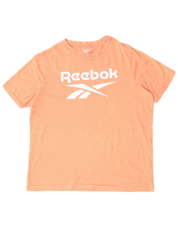 REEBOK T-shirt grafica da donna Top UK 16 Large Arancione Cotone