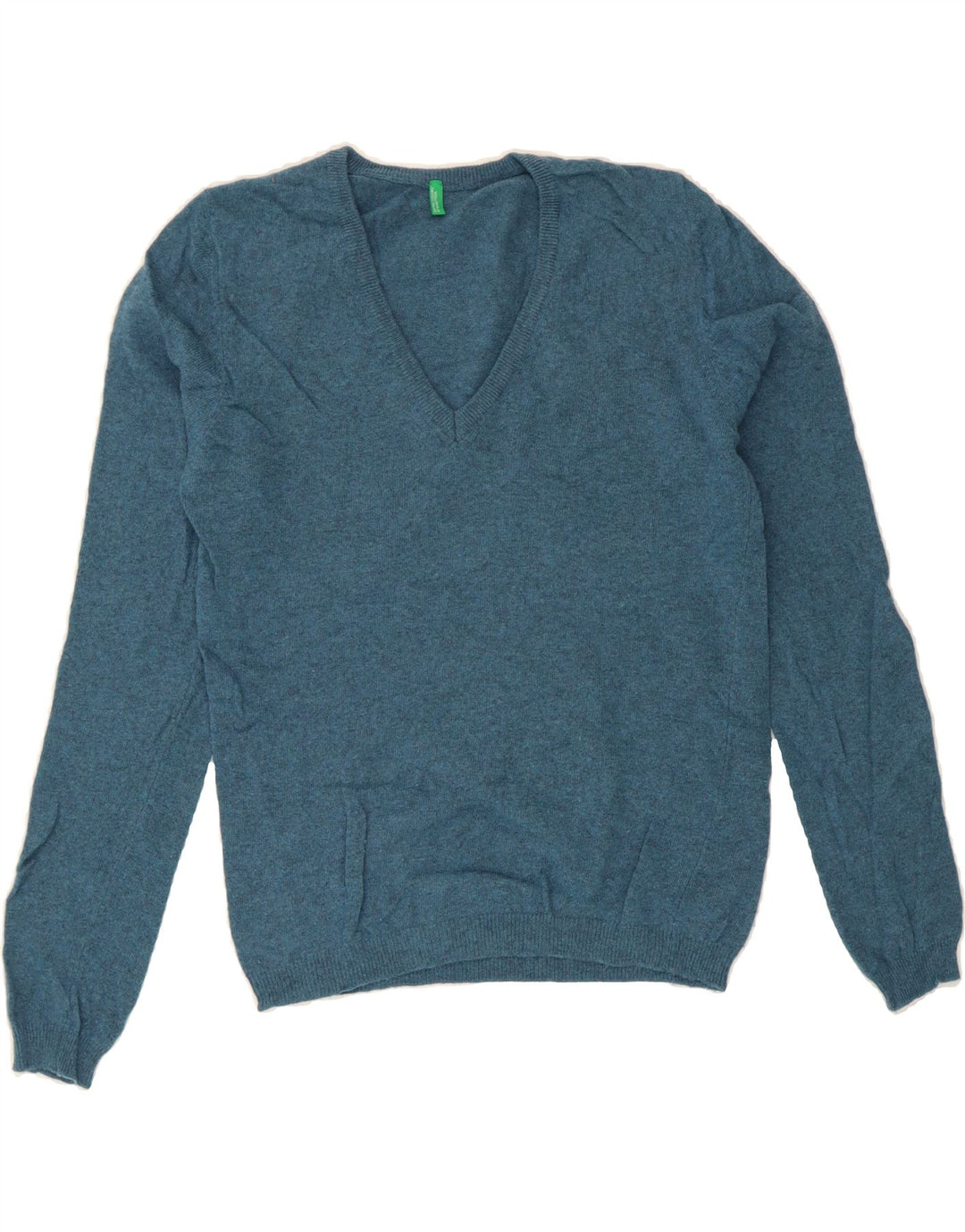 BENETTON Womens V-Neck Jumper Sweater UK 14 Medium Blue Wool Vintage Benetton and Second-Hand Benetton from Messina Hembry 