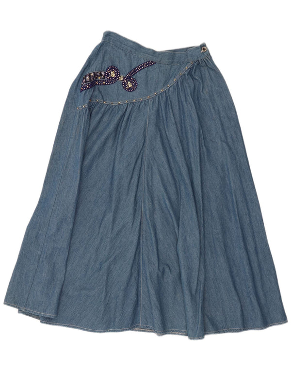 Gonna di jeans vintage da donna IT 44 media W26 cotone blu Paisley