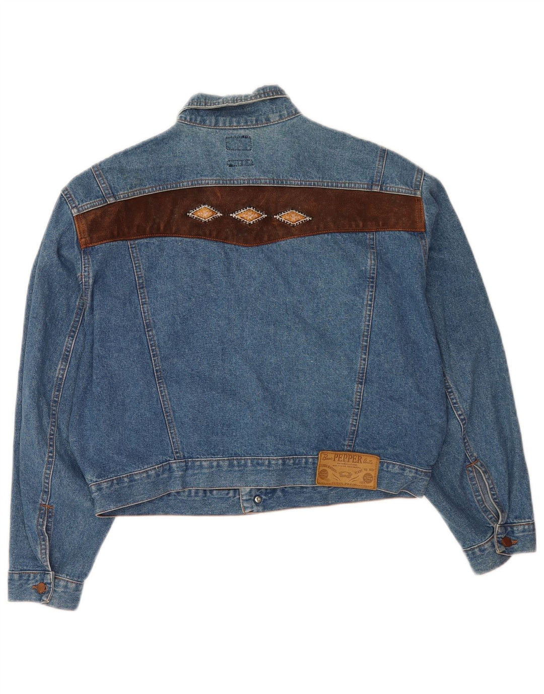 Giacca di jeans oversize corta da donna vintage UK 14 Cotone blu medio