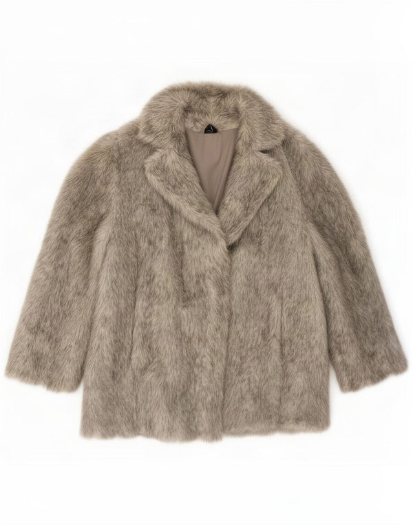 Vintage Womens Faux Fur Jacket UK 18 XL Grey Flecked Acrylic