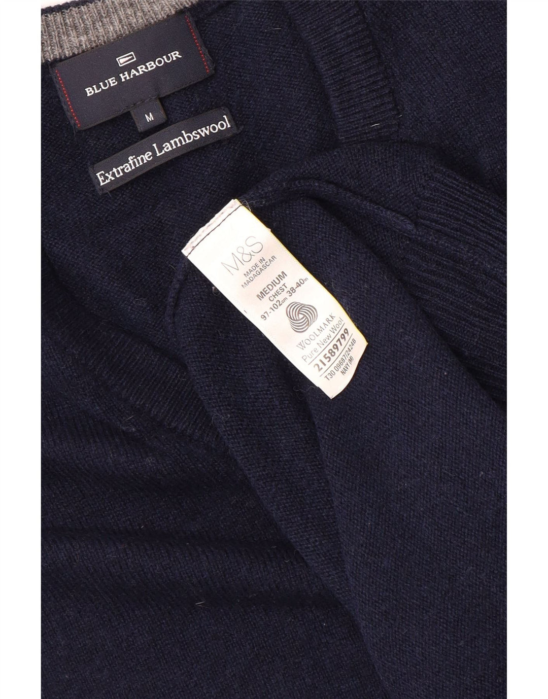 MARKS & SPENCER Canotta da uomo blu Harbour Vest media lana blu navy
