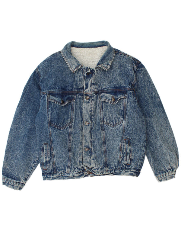 Giacca vintage in denim Sherpa da uomo IT 48 cotone blu medio