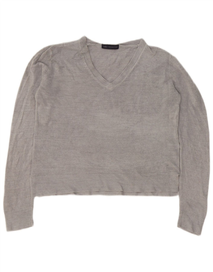 Maglione da donna con scollo a V Marks & Spencer UK 14 grande acrilico grigio