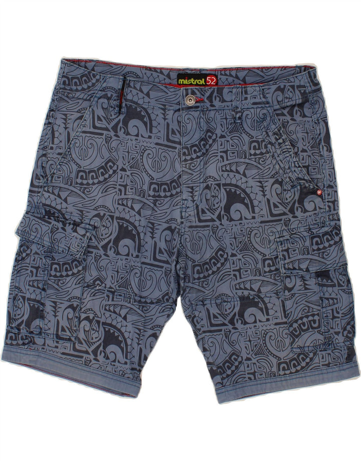 MISTRAL Mens Abstract Pattern Cargo Shorts IT 52 XL W38 Blue Cotton Vintage Mistral and Second-Hand Mistral from Messina Hembry 