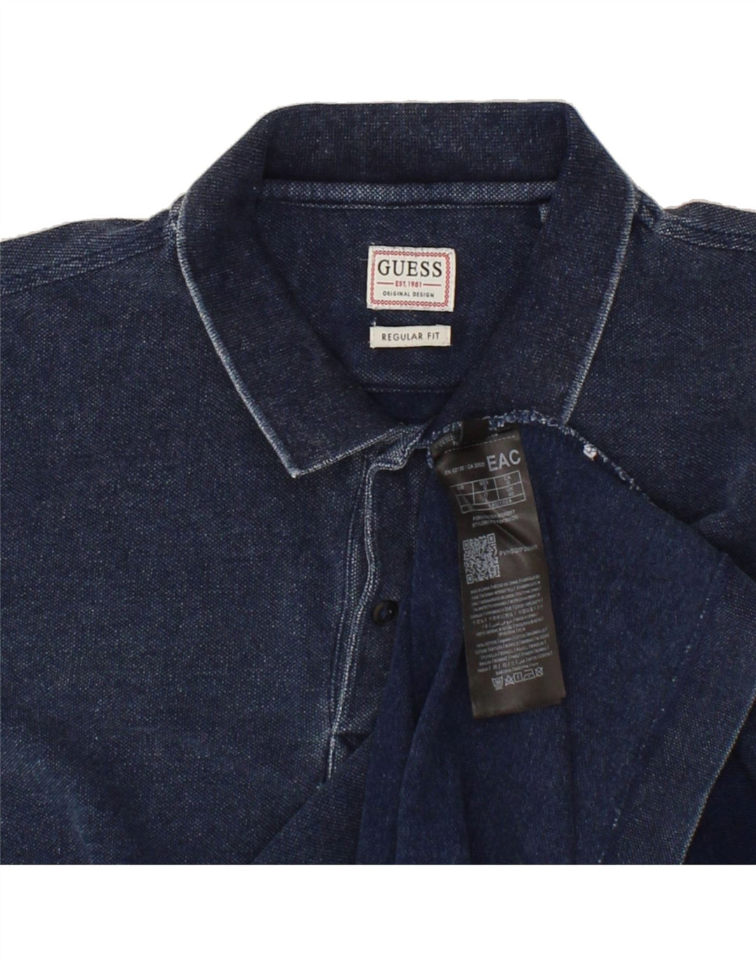 GUESS Mens Regular Fit Polo Shirt UK 40 Medium Navy Blue Cotton Vintage Guess and Second-Hand Guess from Messina Hembry 