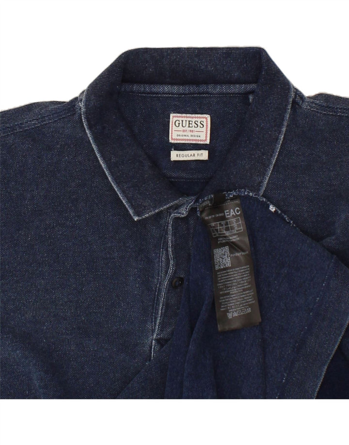 GUESS Mens Regular Fit Polo Shirt UK 40 Medium Navy Blue Cotton Vintage Guess and Second-Hand Guess from Messina Hembry 