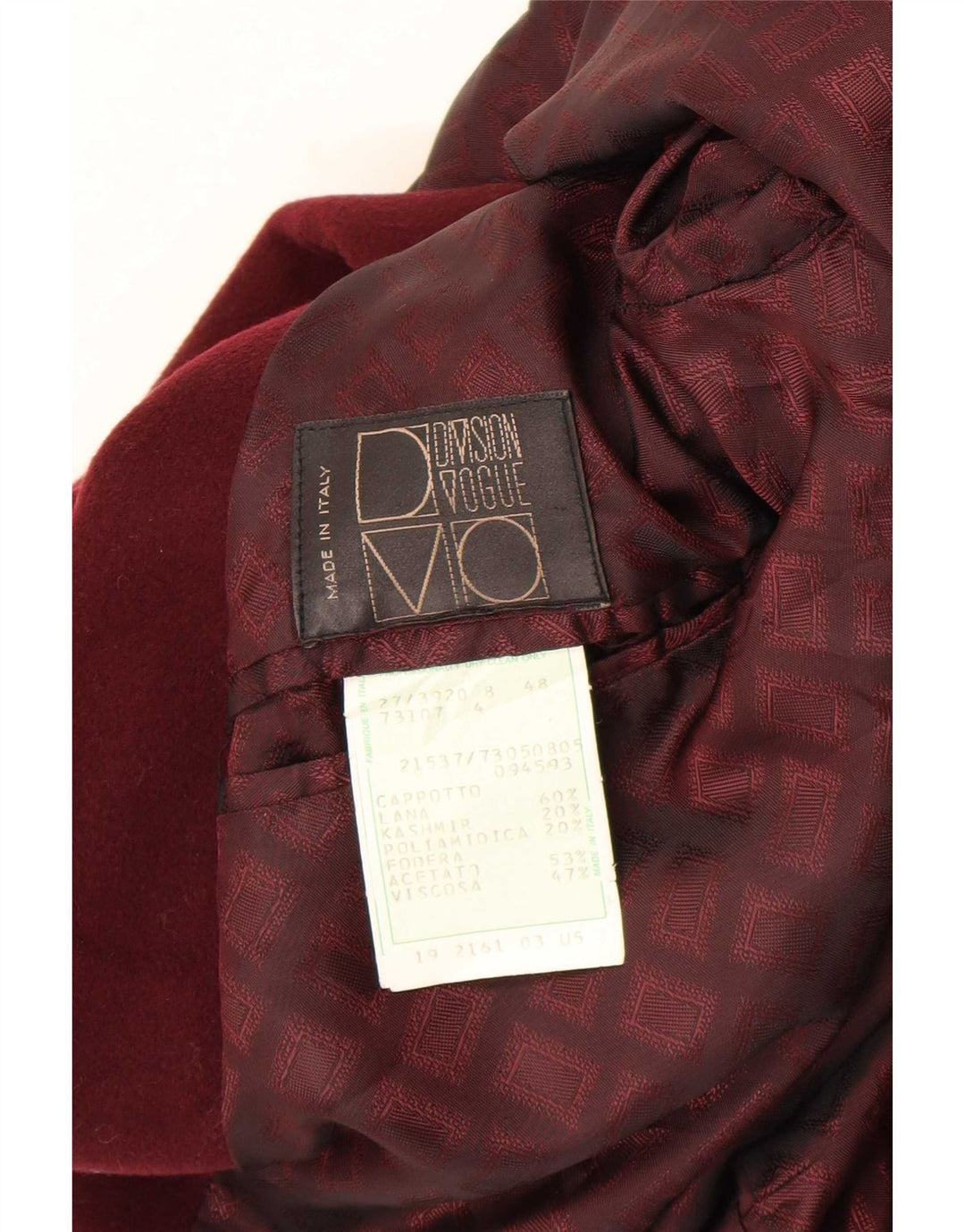 Cappotto Uomo Division Vogue IT 48 Bordeaux Medio Lana