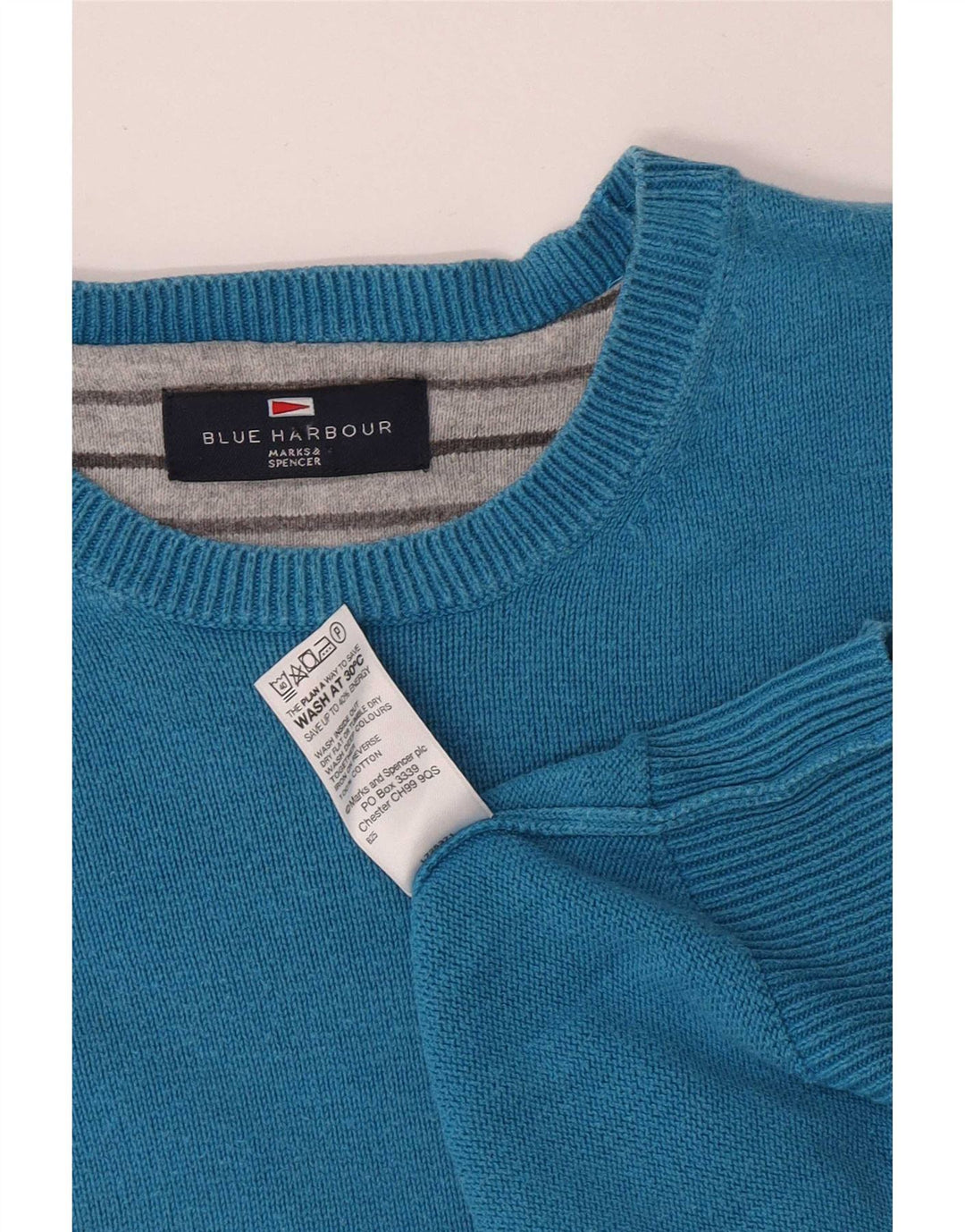 Maglione maglione girocollo da uomo Marks & Spencer blu Harbour in cotone XL