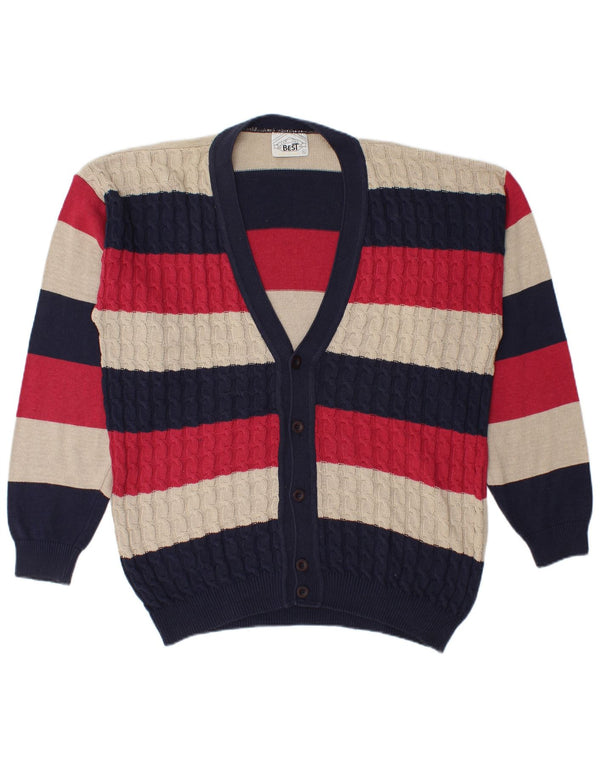 Maglione cardigan da uomo vintage XL in cotone a righe multicolore