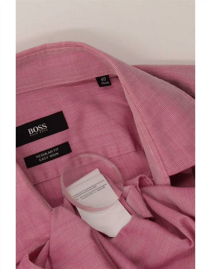 Camicia da uomo vestibilità regolare Hugo Boss taglia 40 15 1/2 cotone rosa medio