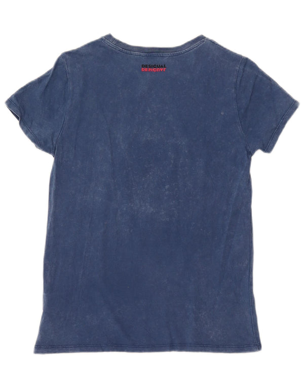 Desigual T-shirt grafica da donna Top UK 10 Small Blu Cotone