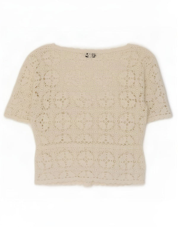 Sasha Donna Crop Manica Corta Bolero all'Uncinetto Top UK 14 Grande Floreale Bianco