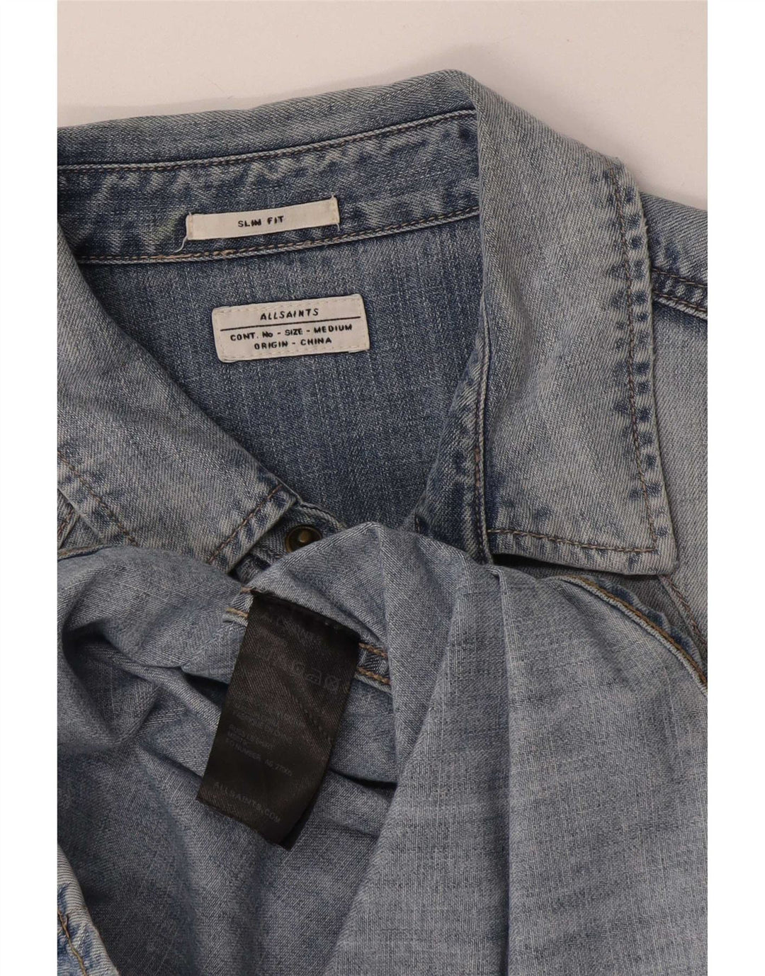 Camicia di jeans slim fit da uomo All Saints in cotone blu medio