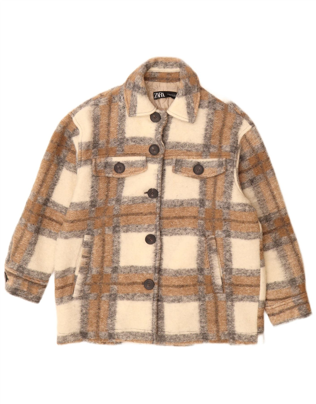 Giacca oversize Shacket da donna Zara UK 6 XS Lana a quadri beige