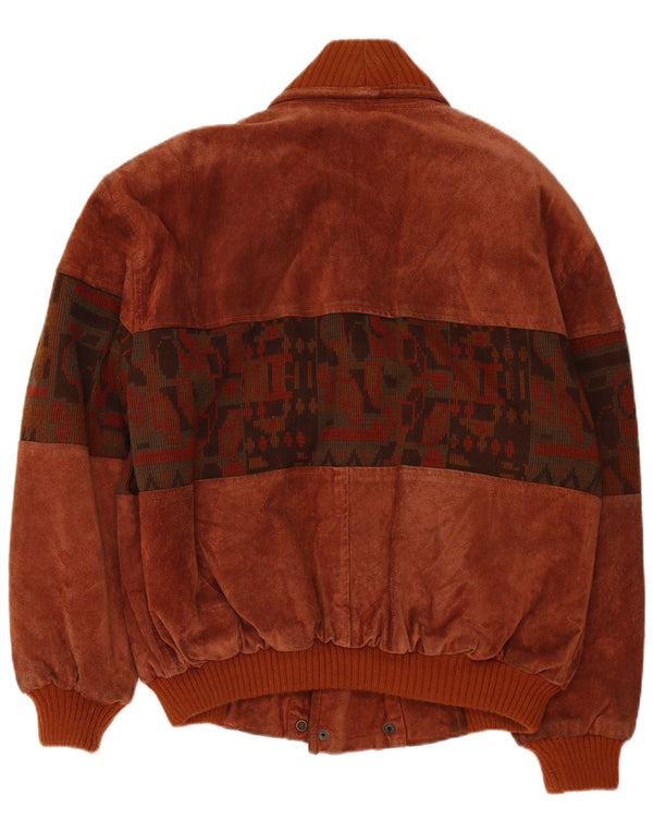 Giacca a vento vintage in pelle scamosciata da uomo UK 42 XL in pelle geometrica marrone