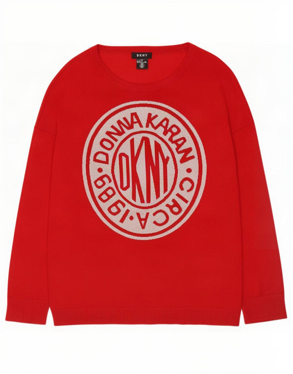 Dkny Maglione da donna con scollo a barchetta con grafica UK 18 XL Viscosa rossa