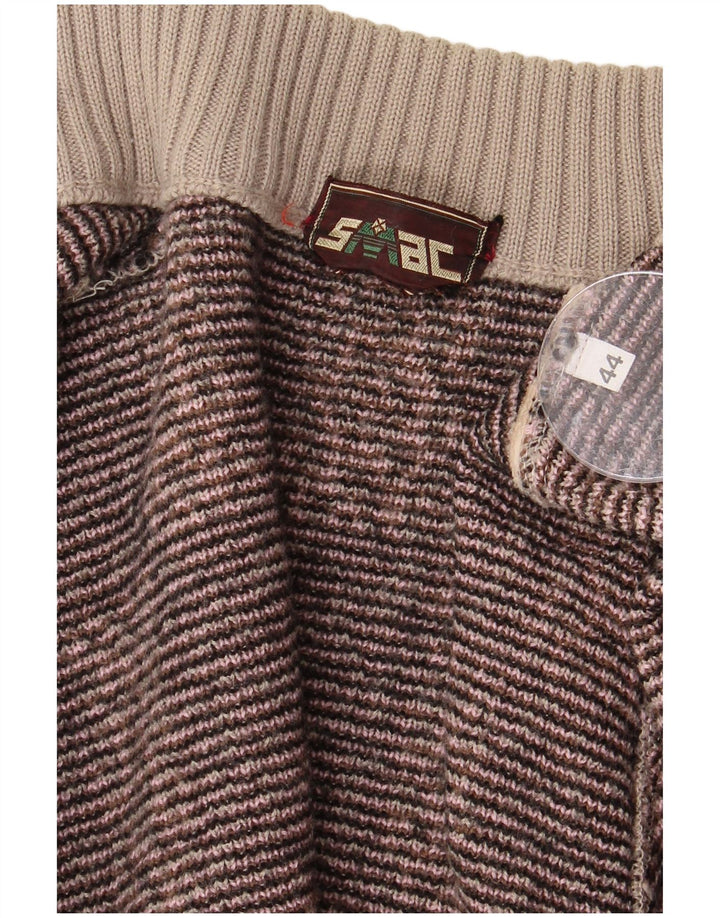 Maglione cardigan aperto lungo da donna VINTAGE IT 44 Marrone medio geometrico