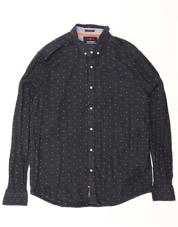 Camicia da uomo Regular Fit SUPERDRY XL in cotone maculato blu navy