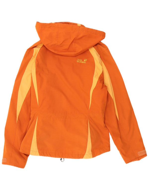 Giacca antipioggia con cappuccio da donna Jack Wolfskin UK 14 blocco colore arancione medio