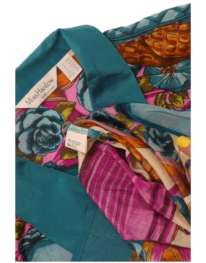 Camicetta camicia vintage da donna con motivo astratto UK 14 grande multicolore