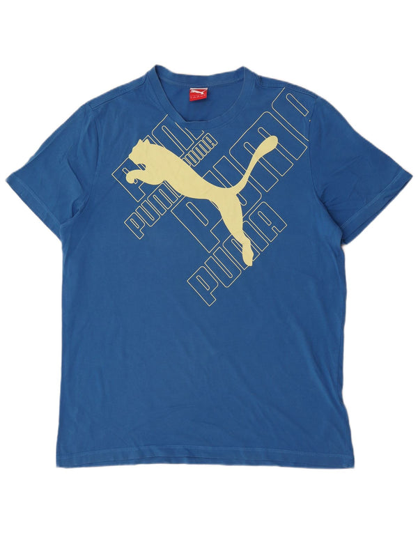 T-shirt grafica da uomo Puma Top XL in cotone blu