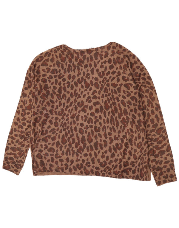 Maglione Zara da donna con scollo a barca UK 14 viscosa grande marrone con stampa animalier
