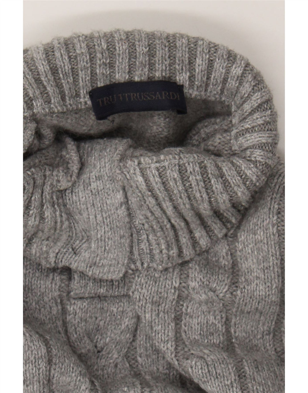 TRUSSARDI Womens Button Neck Jumper Sweater UK 18 XL Grey Acrylic Vintage Trussardi and Second-Hand Trussardi from Messina Hembry 