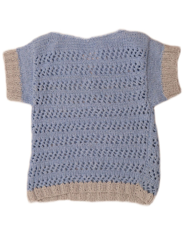 Maglione vintage da donna a maniche corte con scollo a V UK 14 Blu medio
