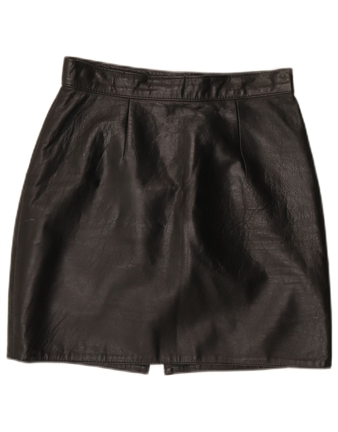 Mini gonna in pelle vintage da donna IT 44 media W26 in pelle nera