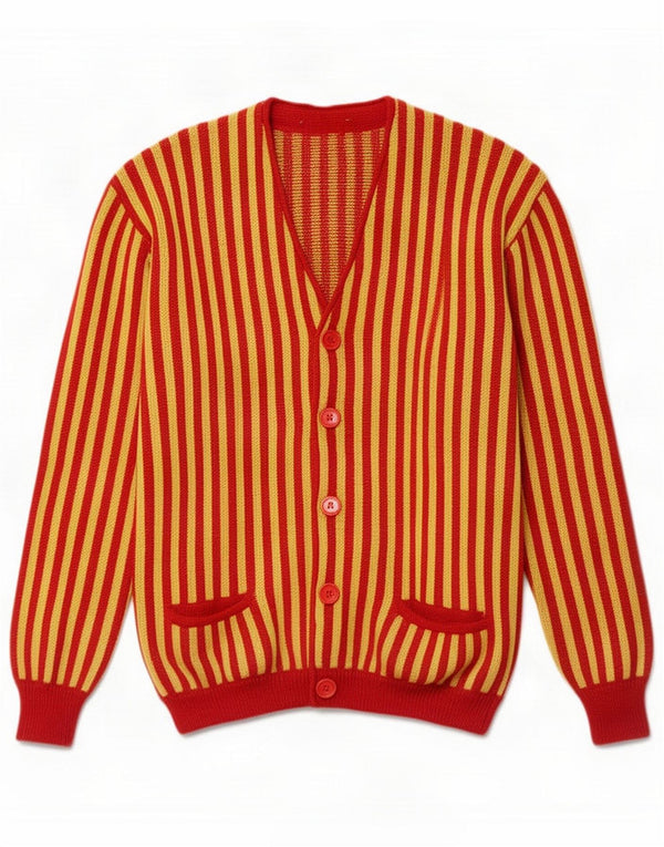 Maglione cardigan da uomo vintage a righe gialle medie