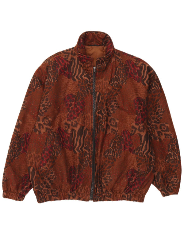 Giubbotto bomber oversize da donna vintage UK 14 grande stampa animalier marrone