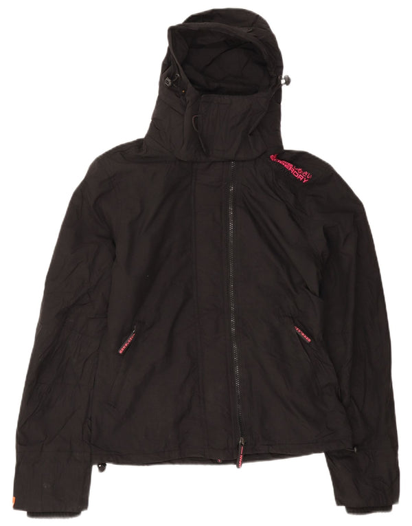 Giacca a vento con cappuccio da donna Superdry UK 10 Small nylon nero