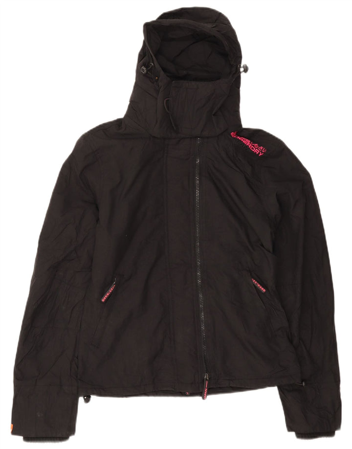 Giacca a vento con cappuccio da donna Superdry UK 10 Small nylon nero