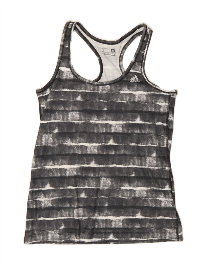 ADIDAS Womens Vest Top UK 8/10 Small Grey Striped Polyester Vintage Adidas and Second-Hand Adidas from Messina Hembry 