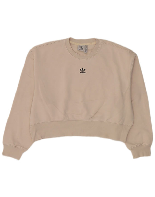 Felpa oversize da donna Adidas UK 8/10 piccola cotone beige