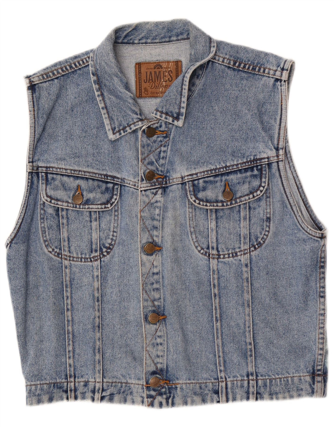 Gilet in denim da uomo James Dillon UK 36 piccolo cotone blu