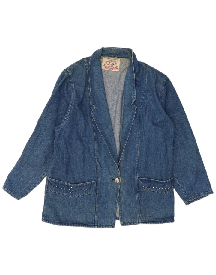 Giacca blazer da donna a 1 bottone in denim VINTAGE UK 16 grande blu