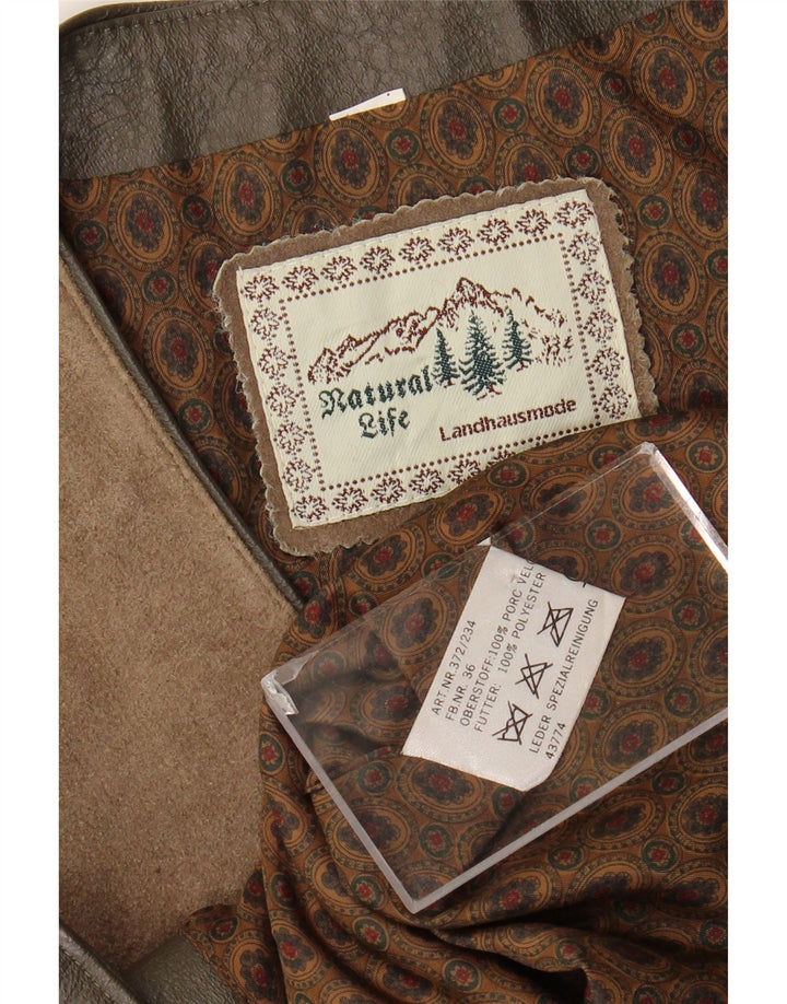 Gilet vintage da uomo in pelle scamosciata marrone medio in pelle geometrica