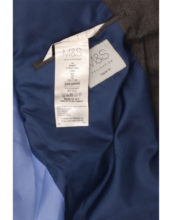 MARKS & SPENCER Giacca blazer da uomo vestibilità regolare a 2 bottoni UK 46 XL Grigio