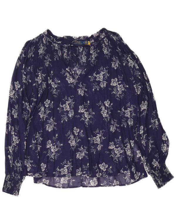 Polo Ralph Lauren Camicetta da donna Top UK 14 Medio Blu navy floreale