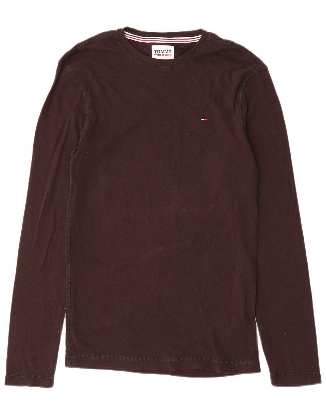 Tommy Hilfiger Donna Top Manica Lunga UK 12 Cotone Marrone Medio