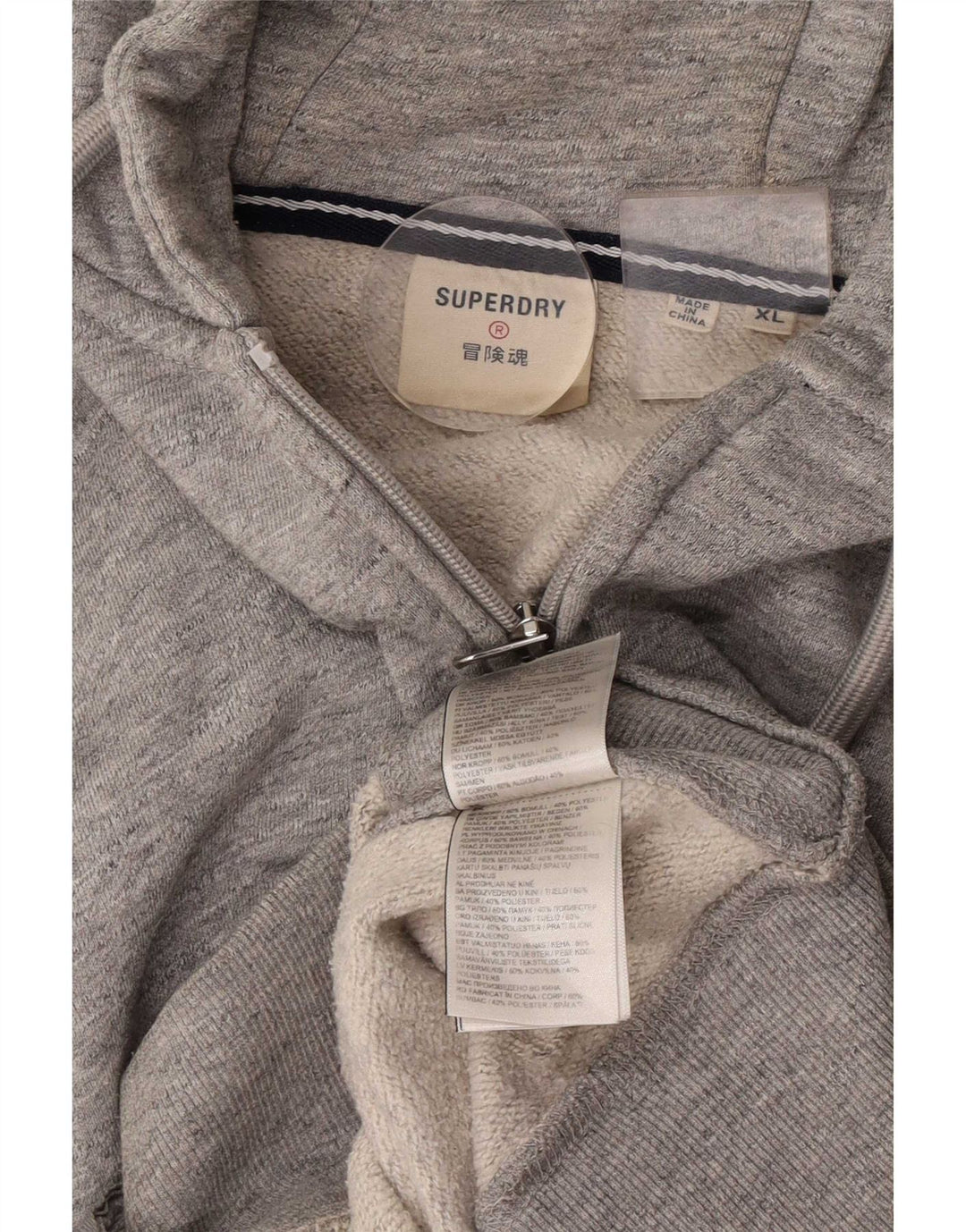 Felpa con cappuccio e zip da uomo Superdry XL in cotone grigio